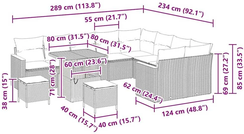 Sodo Sofų Rinkinys 12 vnt. 9-Vietų skaičius Pilka Poli ratanas