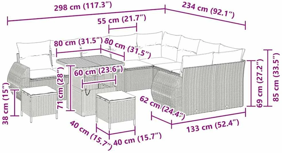 Sodo Sofų Rinkinys 12 vnt. 12-Vietų skaičius Bežinė ir kreminė