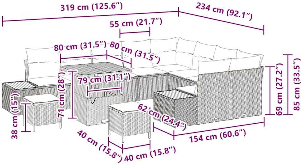 Sodo Sofų Rinkinys 12 vnt. 11-Vietų skaičius Smėlio