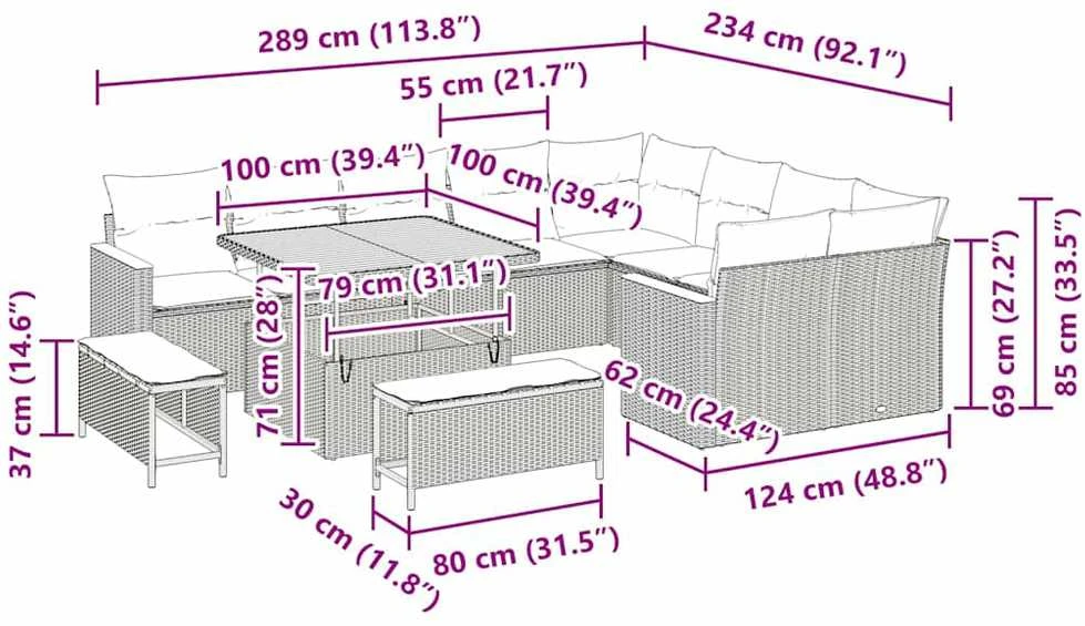 Sodo Sofų Rinkinys 12 vnt. 9-Vietų skaičius Smėlio Poli ratanas