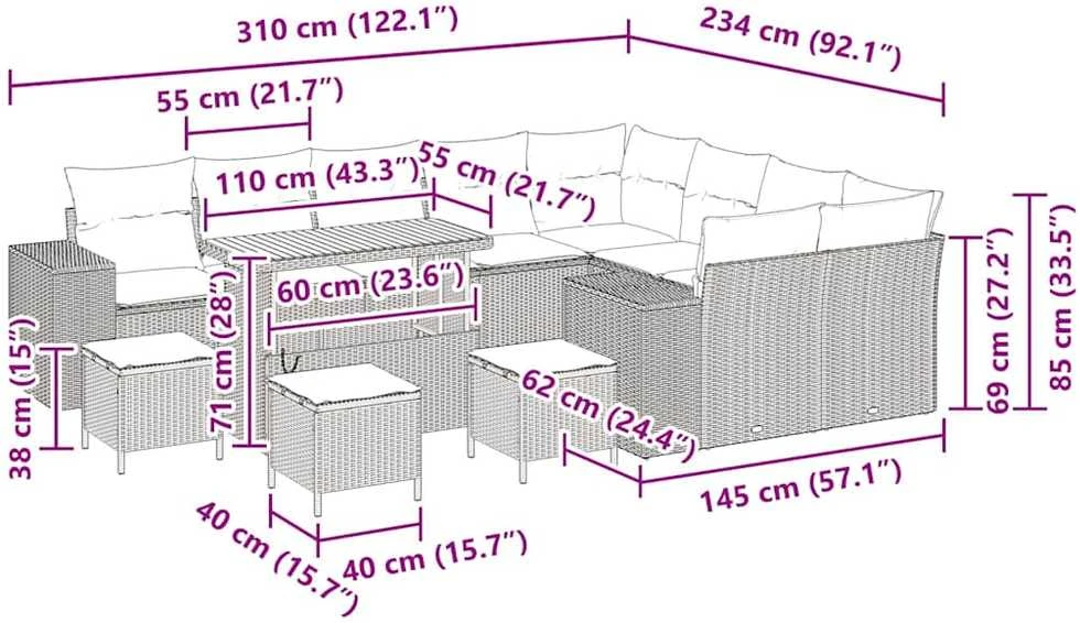 Sodo Sofų Rinkinys 13 vnt. 9-Vietų skaičius