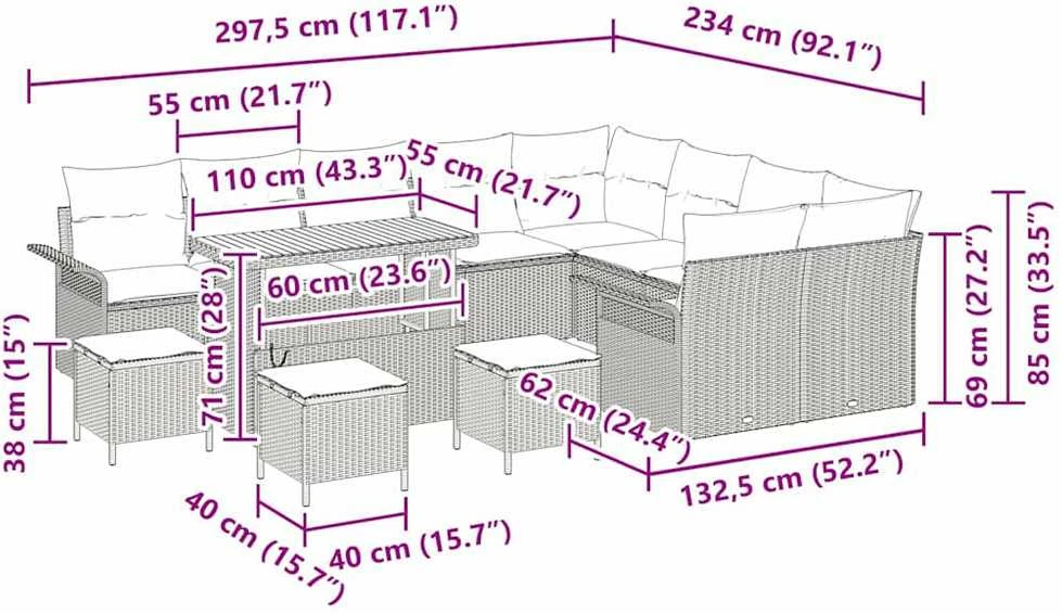 Sodo Sofų Rinkinys 13 vnt. 12-Vietų skaičius Bežinė ir kreminė