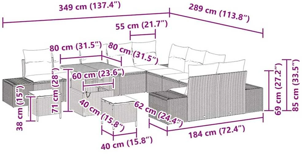 Sodo Sofų Rinkinys 13 vnt. 12-Vietų skaičius Juoda Poli ratanas