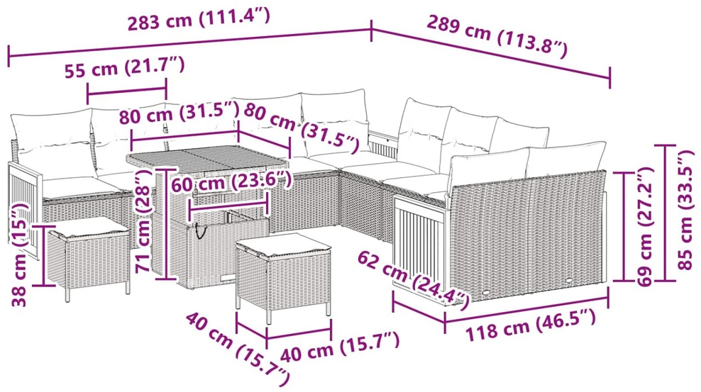 Sodo Sofų Rinkinys 13 vnt. 13-Vietų skaičius Juoda ir kreminė