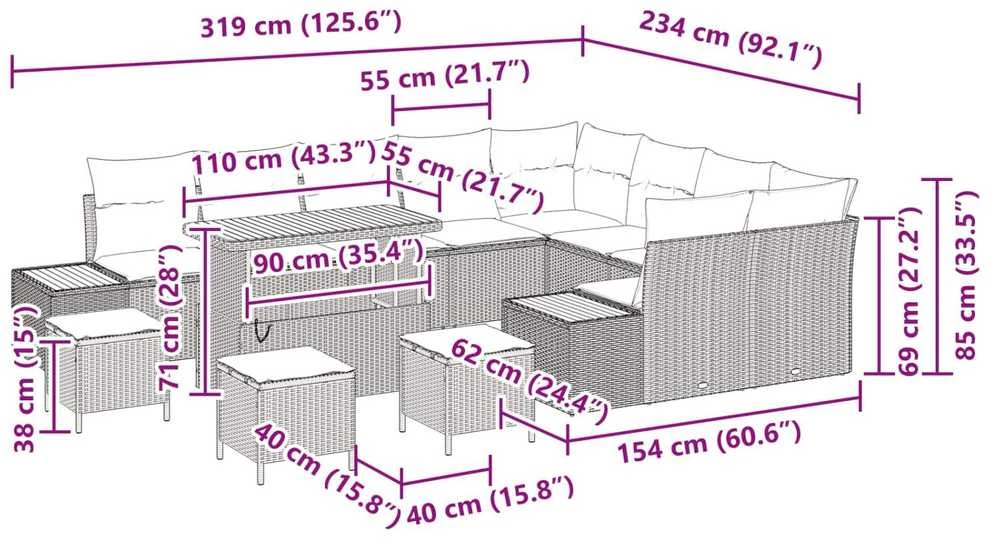 Sodo Sofų Rinkinys 13 vnt. 12-Vietų skaičius Juoda Poli ratanas