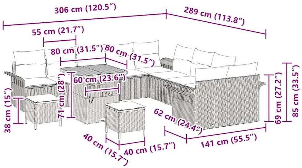 Sodo Sofų Rinkinys 13 vnt. 12-Vietų skaičius Juoda ir kreminė