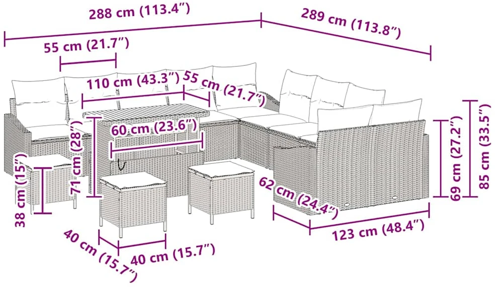 Sodo Sofų Rinkinys su pagalve 13 pcs Juoda Poli ratanas