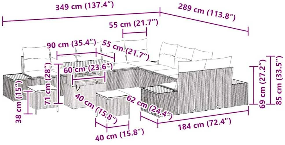 Sodo Sofų Rinkinys 13 vnt. 12-Vietų skaičius Juoda Poli ratanas
