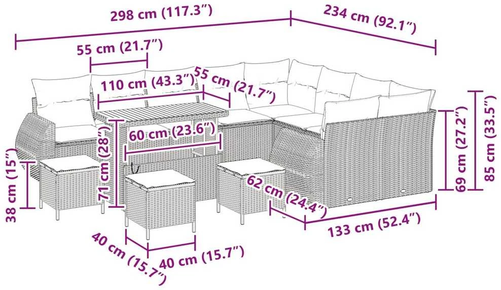 Sodo Sofų Rinkinys 13 vnt. 12-Vietų skaičius Juoda Poli ratanas