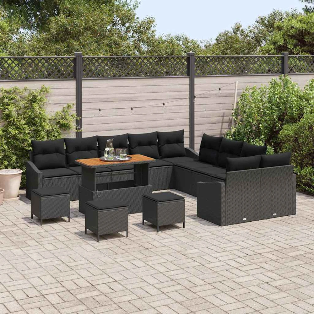Sodo Sofų Rinkinys su pagalve 13 pcs Juoda Poli ratanas
