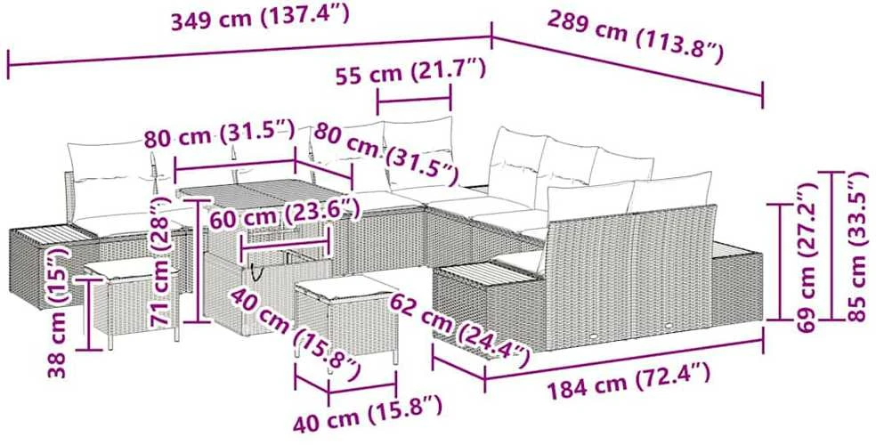 Sodo Sofų Rinkinys 13 vnt. 12-Vietų skaičius Juoda Poli ratanas