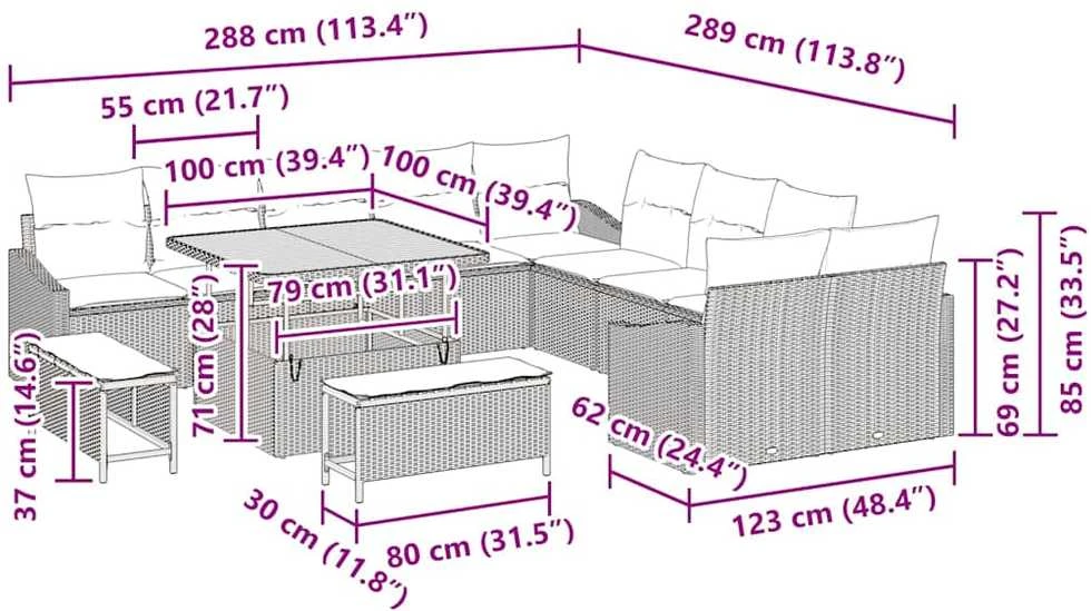 Sodo Sofų Rinkinys su pagalve 13 pcs Juoda Poli ratanas