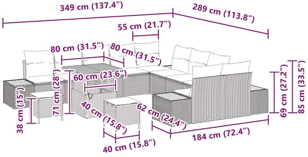 Sodo Sofų Rinkinys 13 vnt. 12-Vietų skaičius Pilka Poli ratanas