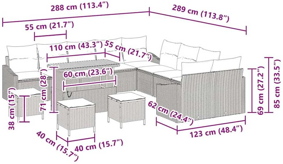 Sodo Sofų Rinkinys su pagalve 13 pcs Smėlio Poli ratanas