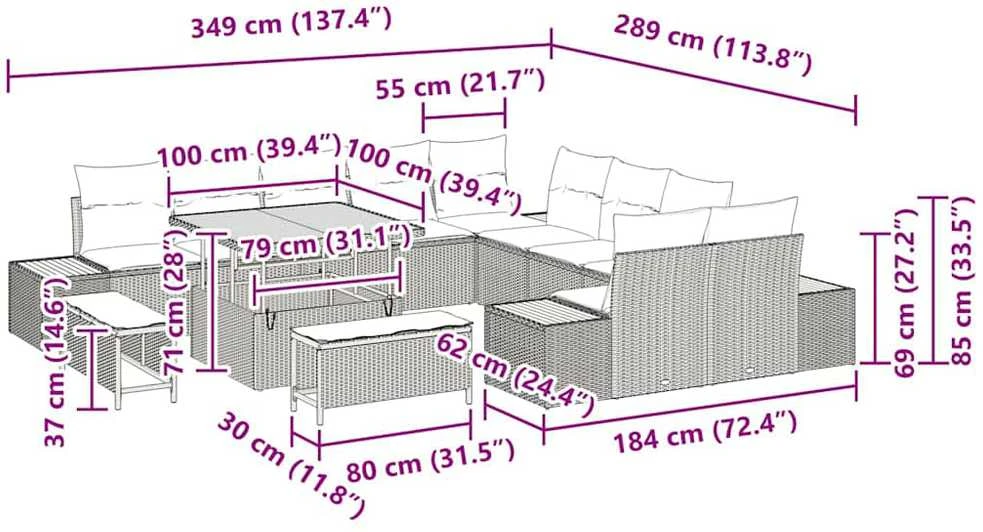 Sodo Sofų Rinkinys 13 vnt. 12-Vietų skaičius Smėlio