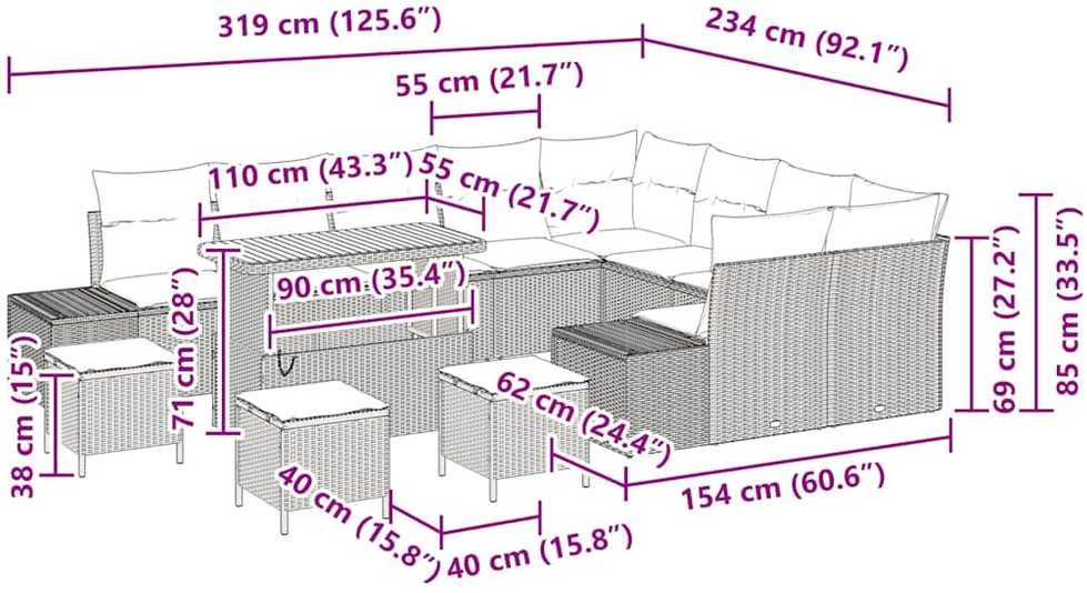 Sodo Sofų Rinkinys 13 vnt. 12-Vietų skaičius Smėlio