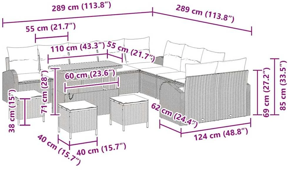 Sodo Sofų Rinkinys 14 vnt. 13-Vietų skaičius