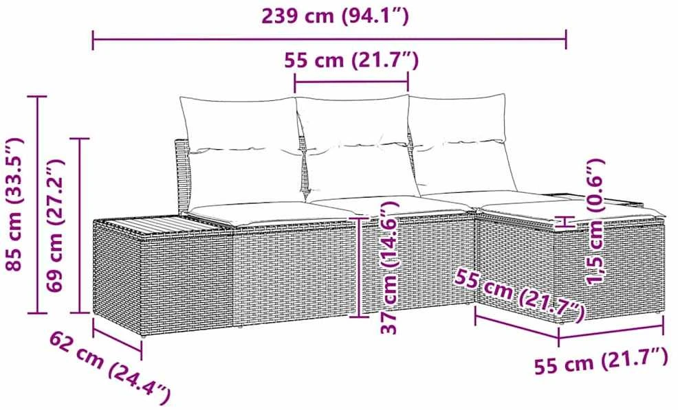 Sodo Sofų Rinkinys 4 vnt. Bežinė ir kreminė Poli ratanas