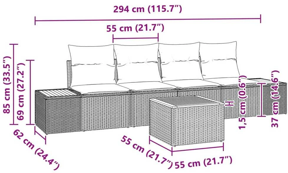 Sodo Sofų Rinkinys 5 vnt. Juoda Poli ratanas