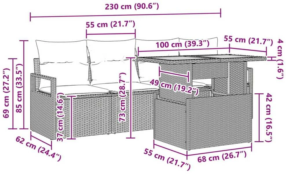 Sodo Sofų Rinkinys 5 vnt. 4-Vietų skaičius