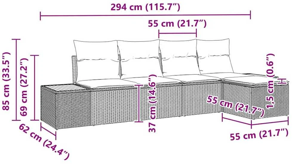 Sodo Sofų Rinkinys 6 vnt. 5-Vietų skaičius Bežinė ir kreminė