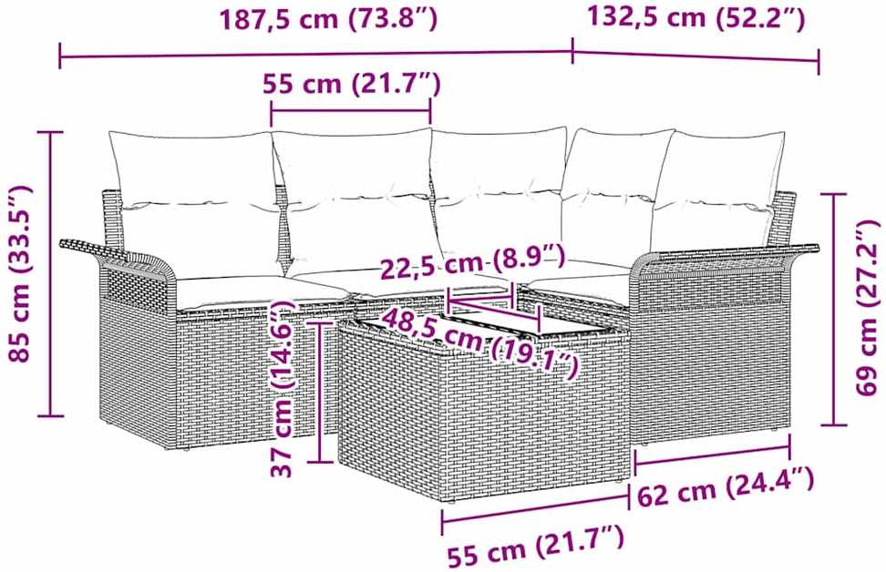 Lauko baldų komplektas Sodo Sofų Rinkinys 5 vnt. Smėlio poliratanas