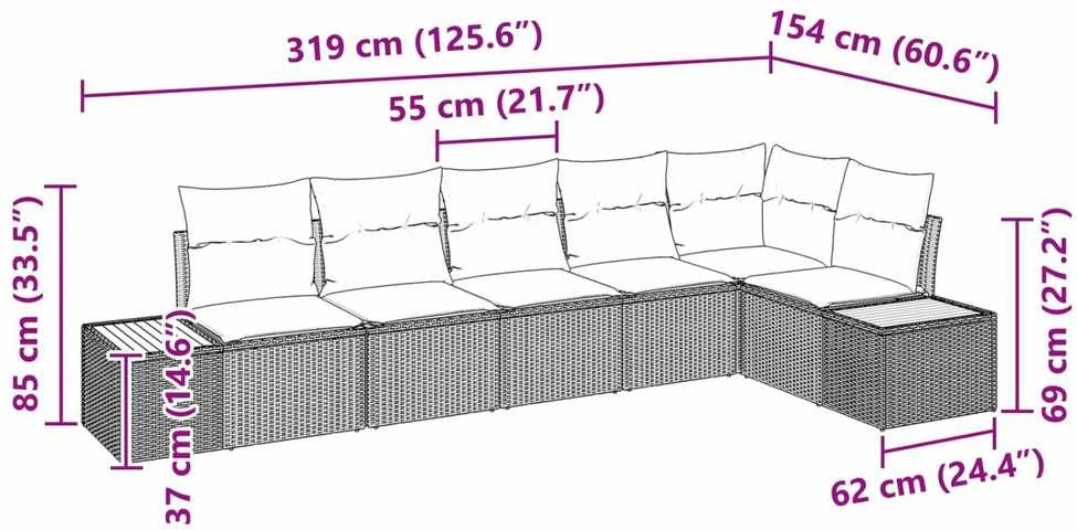 Lauko baldų komplektas Sodo Sofų Rinkinys 6 vnt. Juoda Poli ratanas