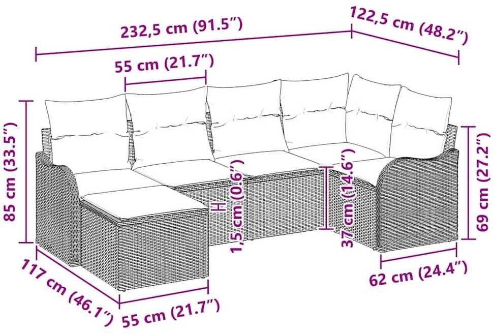 Lauko baldų komplektas Sodo Sofų Rinkinys 6 vnt. Juoda poliratanas