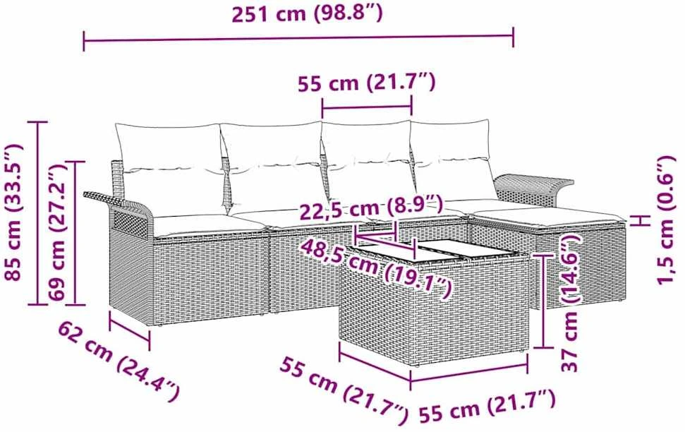 Lauko baldų komplektas Sodo Sofų Rinkinys 6 vnt. Pilka poliratanas