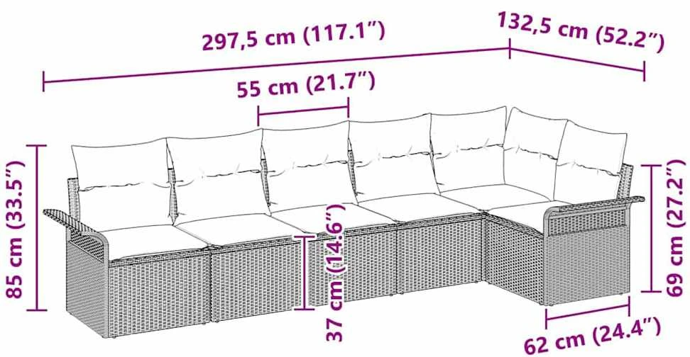Lauko baldų komplektas Sodo Sofų Rinkinys 6 vnt. Pilka poliratanas