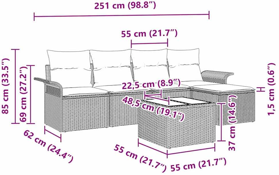 Lauko baldų komplektas Lauko sofa 6 vnt. Smėlio poliratanas