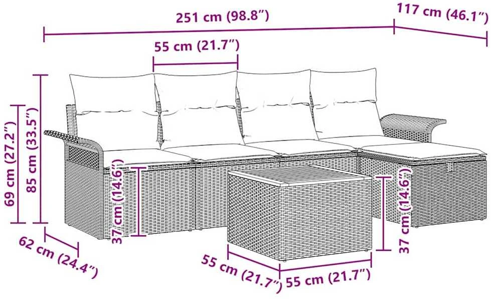 Lauko baldų komplektas Sodo Sofų Rinkinys 6 vnt. Smėlio Poli ratanas