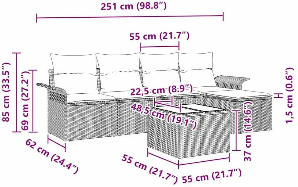 Lauko baldų komplektas Sodo Sofų Rinkinys 6 vnt. Smėlio poliratanas