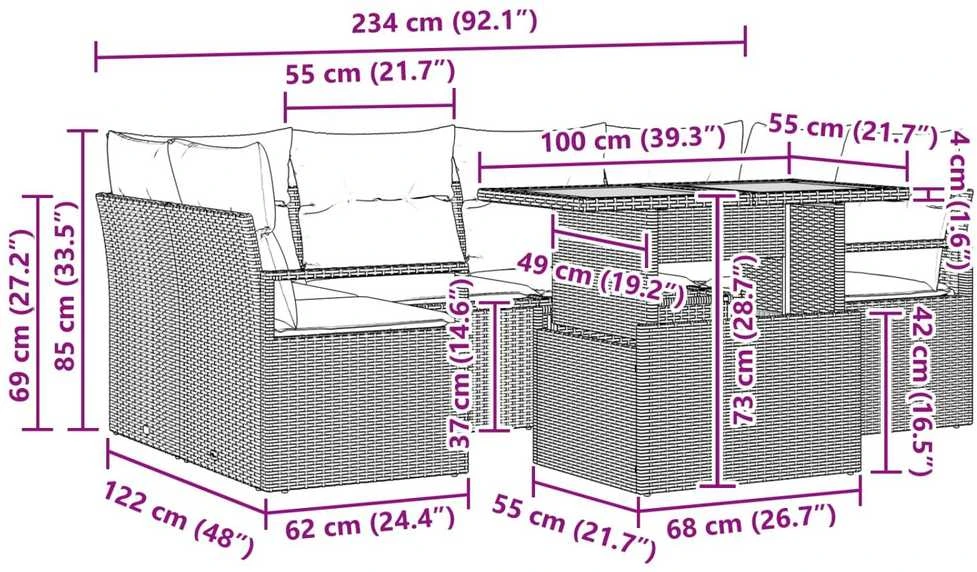 Sodo Sofų Rinkinys 7 vnt. 6-Vietų skaičius Juoda ir mėlyna