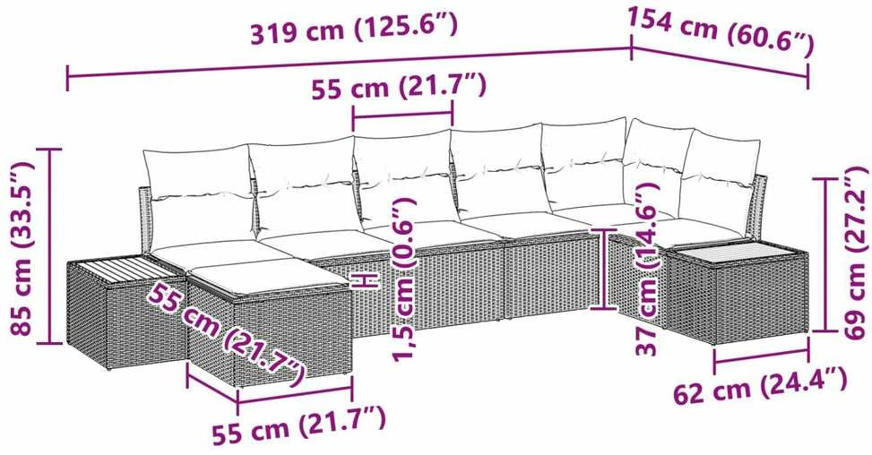 Sodo Sofų Rinkinys 7 vnt. Juoda Poli ratanas