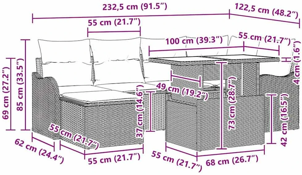 Sodo Sofų Rinkinys 7 vnt. Ruda [Sintetinė]: Poli ratanas
