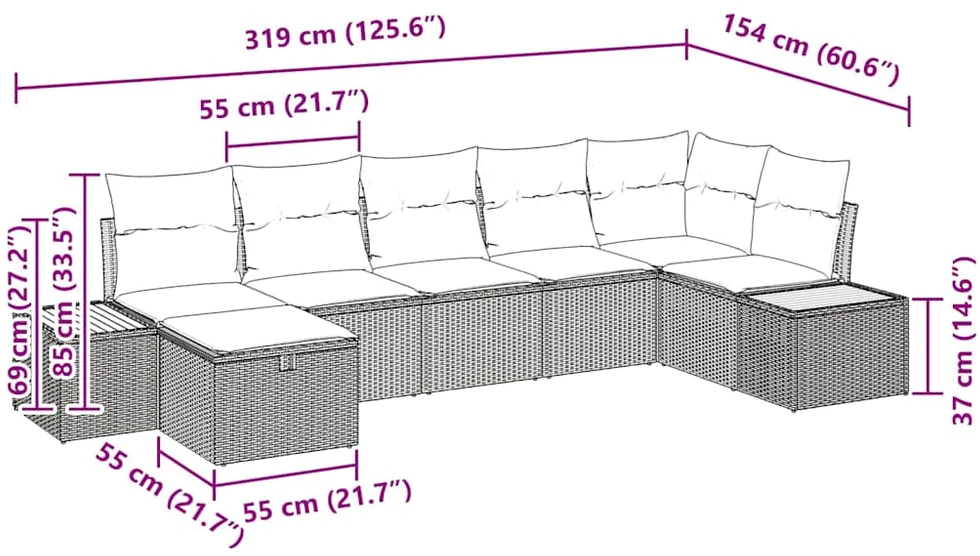 Sodo Sofų Rinkinys su pagalve 7 pcs Smėlio Poli ratanas
