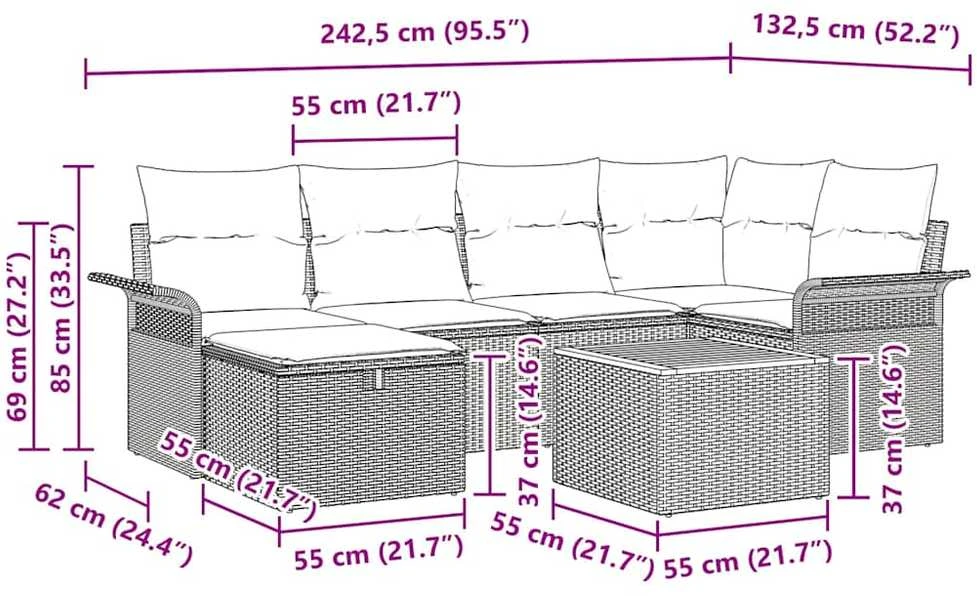 Lauko baldų komplektas Sodo Sofų Rinkinys 7 vnt. Smėlio Poli ratanas