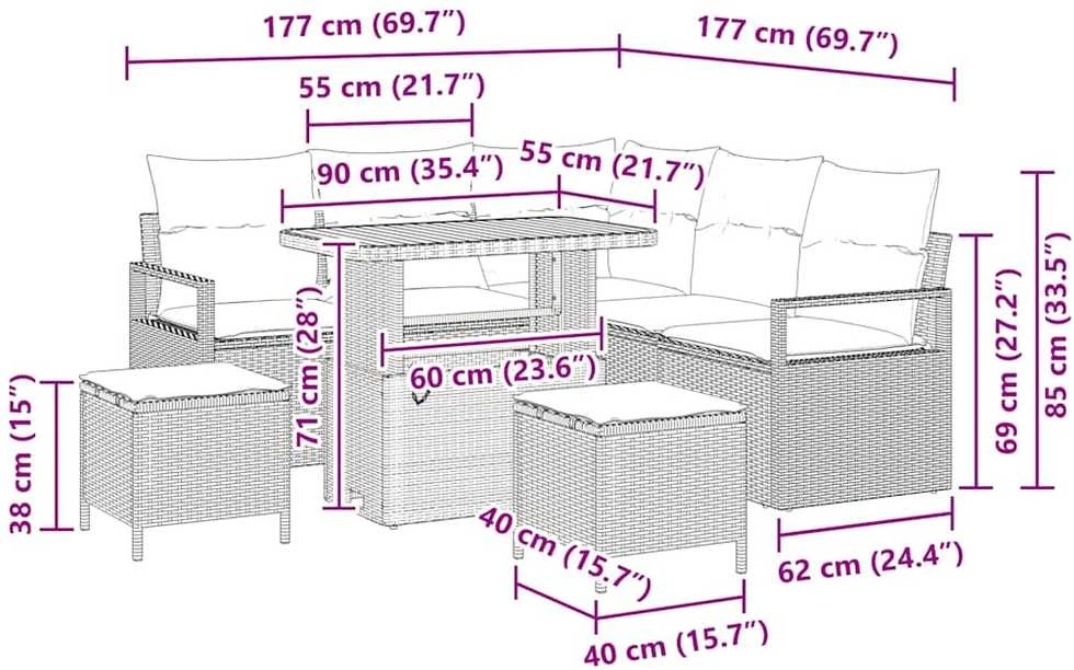Sodo Sofų Rinkinys 8 vnt. 7-Vietų skaičius Bežinė ir kreminė
