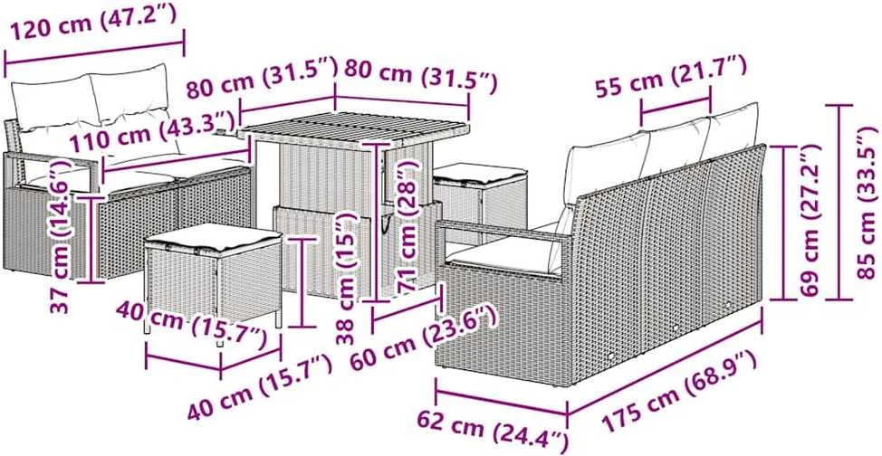 Sodo Sofų Rinkinys 8 vnt. 7-Vietų skaičius Bežinė ir kreminė