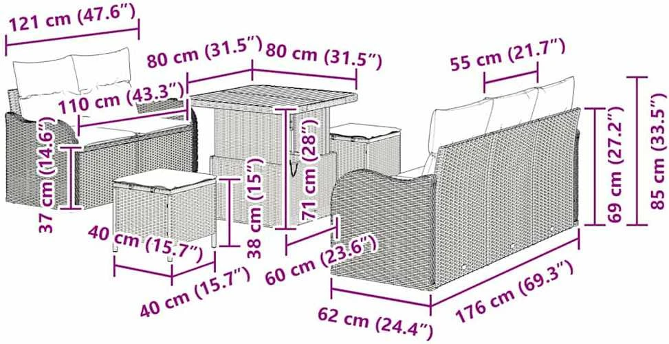 Sodo Sofų Rinkinys 8 vnt. 7-Vietų skaičius Bežinė ir kreminė