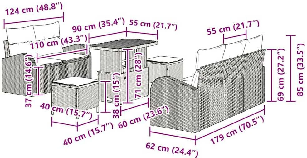 Sodo Sofų Rinkinys 8 vnt. 7-Vietų skaičius Bežinė ir kreminė