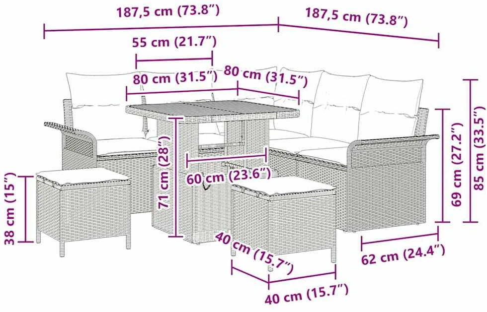Sodo Sofų Rinkinys 8 vnt. 7-Vietų skaičius