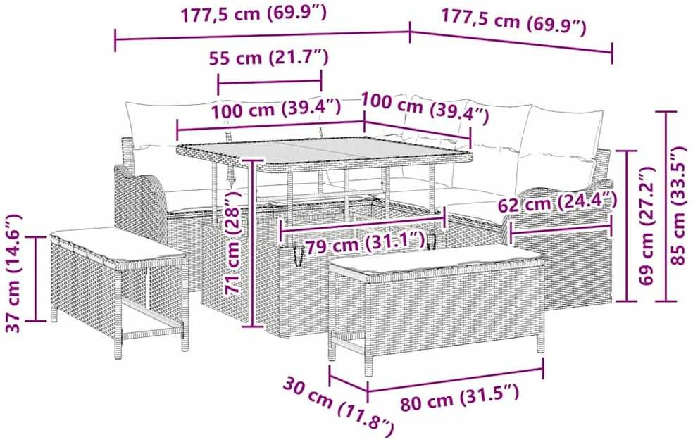 Sodo Sofų Rinkinys 8 vnt. 7-Vietų skaičius Bežinė ir kreminė