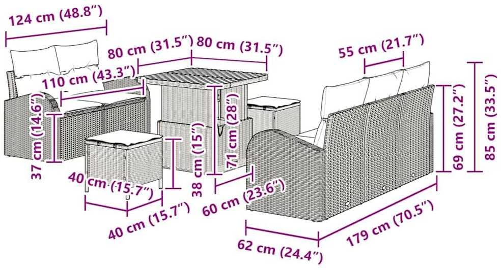 Sodo Sofų Rinkinys 8 vnt. 7-Vietų skaičius