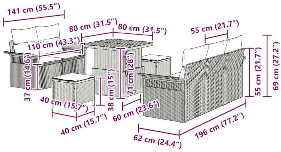 Sodo Sofų Rinkinys 8 vnt. 7-Vietų skaičius Bežinė ir kreminė