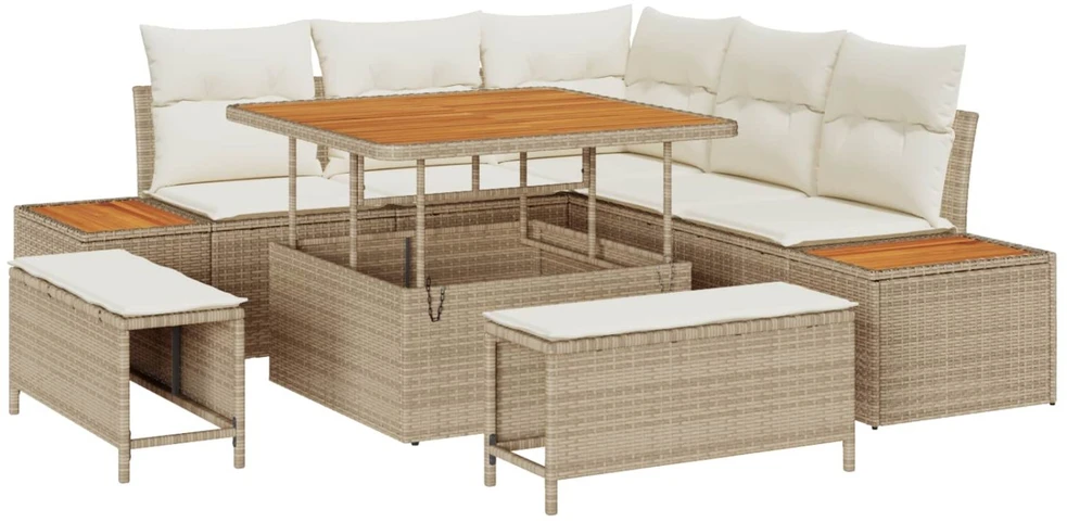 Sodo Sofų Rinkinys 8 vnt. 7-Vietų skaičius Bežinė ir kreminė