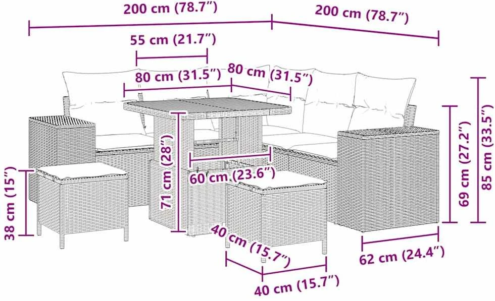 Sodo Sofų Rinkinys 8 vnt. 7-Vietų skaičius Bežinė ir kreminė