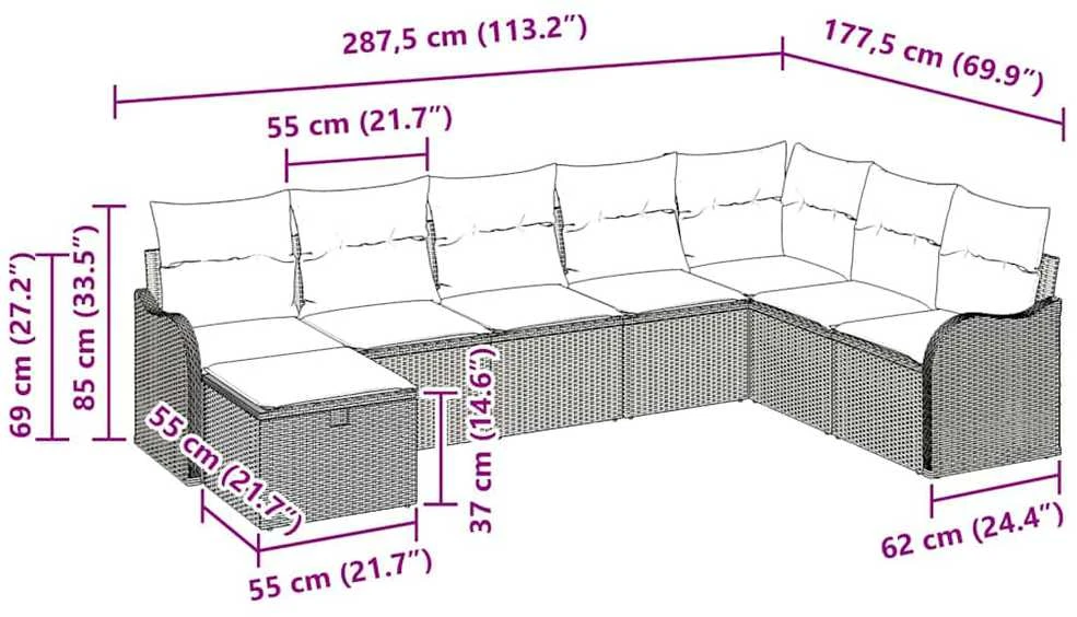 Lauko baldų komplektas Sodo Sofų Rinkinys 8 vnt. Juoda poliratanas
