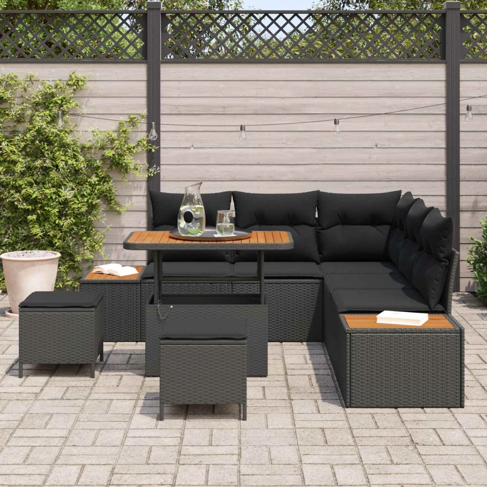 Sodo Sofų Rinkinys 8 vnt. 7-Vietų skaičius Juoda